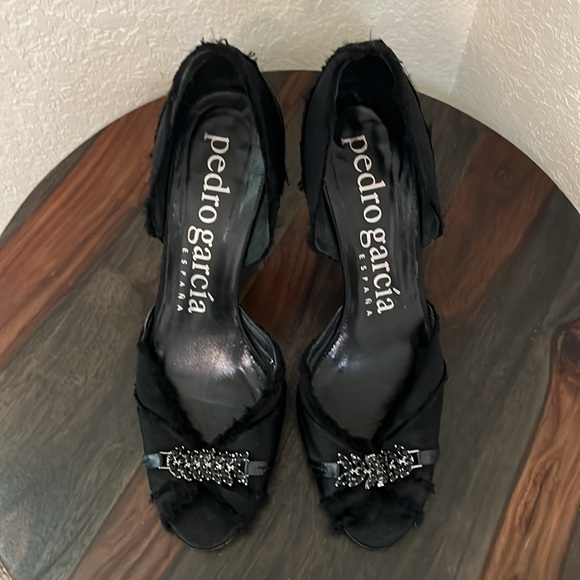 Pedro Garcia Black High Heel with Raw Edges & Jewel Trim - Picture 3 of 10